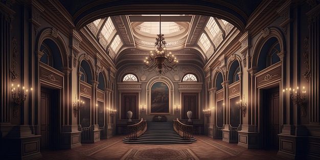 Комната пустой большой дворцовой комнаты роскошная с естественным освещением