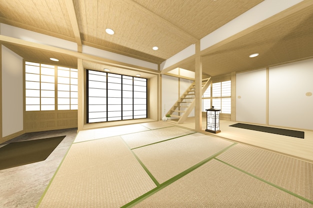 Empty big room Japanese tropical style. 3D rendering