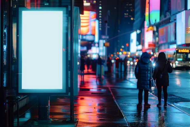写真 ニューヨーク市のバス停の空のビルボードで ストリートマーケティングのモックアップを作ります