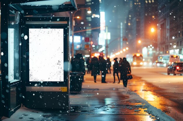 Empty billboard at bus stop in New York city to create street marketing mockup