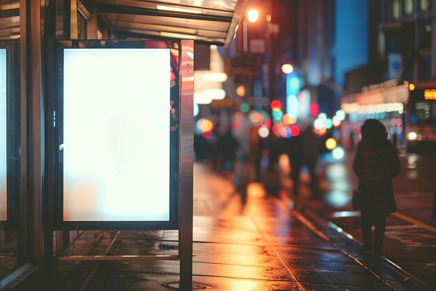 Photo empty billboard at bus stop in new york city to create street marketing mockup