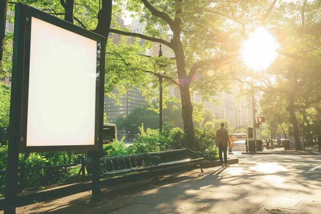 Photo empty billboard at bus stop in new york city to create street marketing mockup