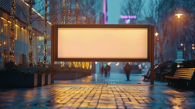 Empty Billboard on City Street at Night