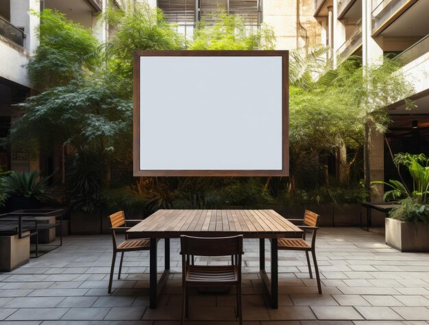 Photo an empty billboard in the citys outdoor dining area