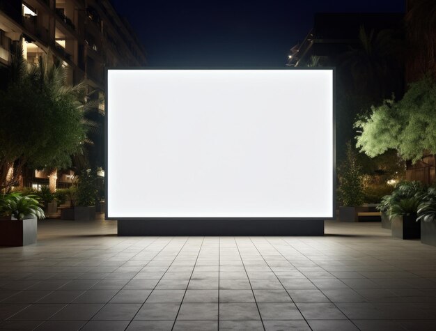 Photo an empty billboard in the citys outdoor dining area