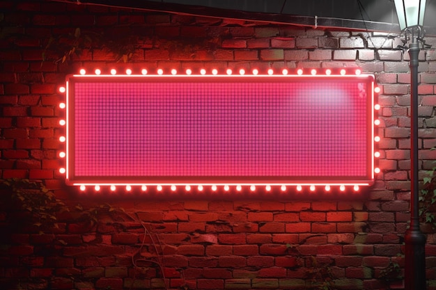 Empty billboard frame with neon lights glowing in retro style