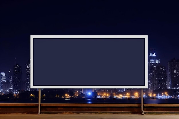 Foto un cartellone vuoto di fronte a una città di notte