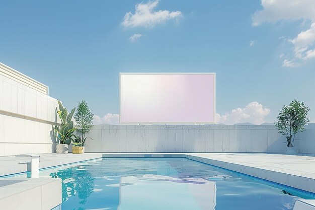 Empty Billboard Mockup in Rooftop Pool