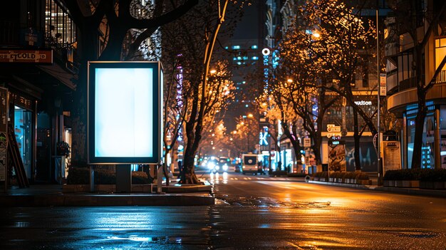 Photo an empty billboard at night in the city