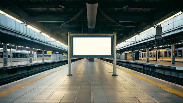 Empty Billboard on Platform of Train Station