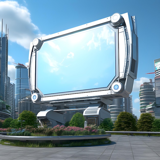 未来的な都市を展示する空のビルボード