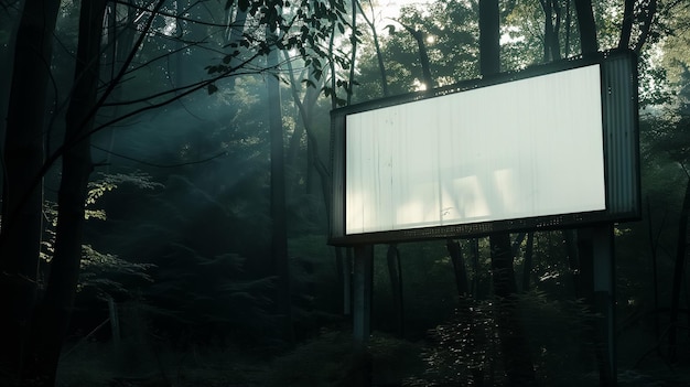 Empty billboard standing in forest