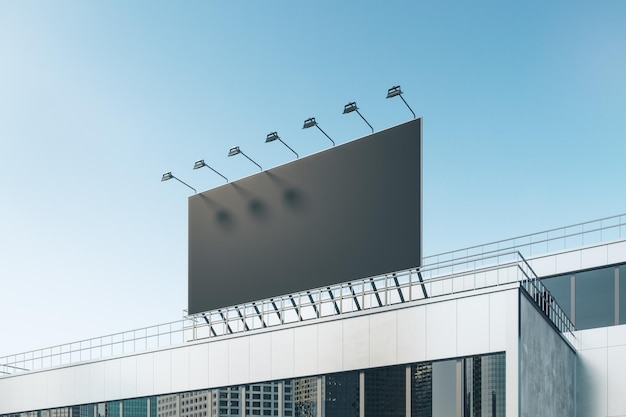 Empty black billboard with on shopping mall exterior blue sky background mock up place for your advertisement 3d rendering