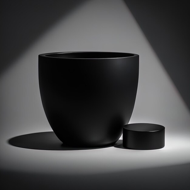 empty black bowl with black background3 d render black and white empty black round shape podium abs