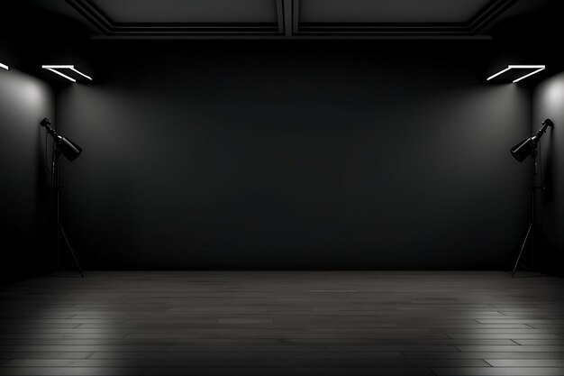 Photo empty black color studio room background for product display