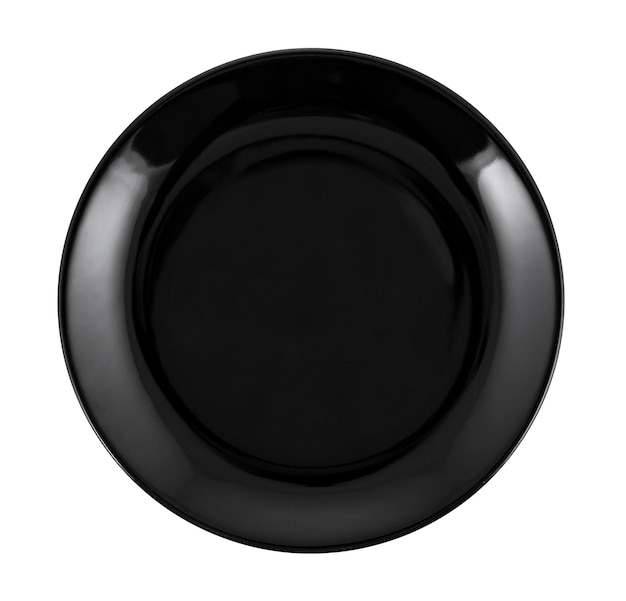 Empty black plate isolated on white. 