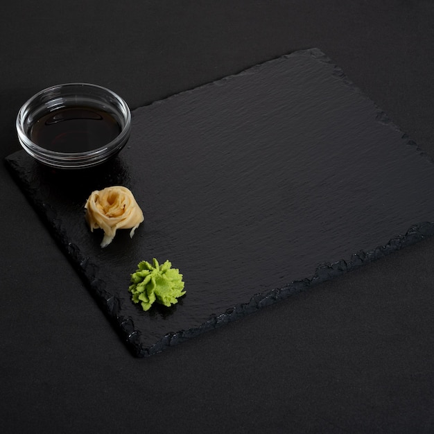 Empty black plate Slate sushi plate