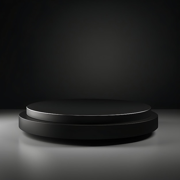 Empty Black Podium On Dark Background 3D Rendering