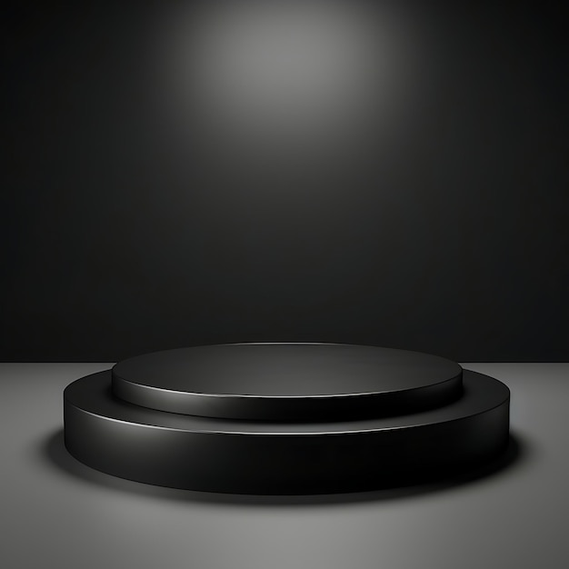 Empty Black Podium On Dark Background 3D Rendering