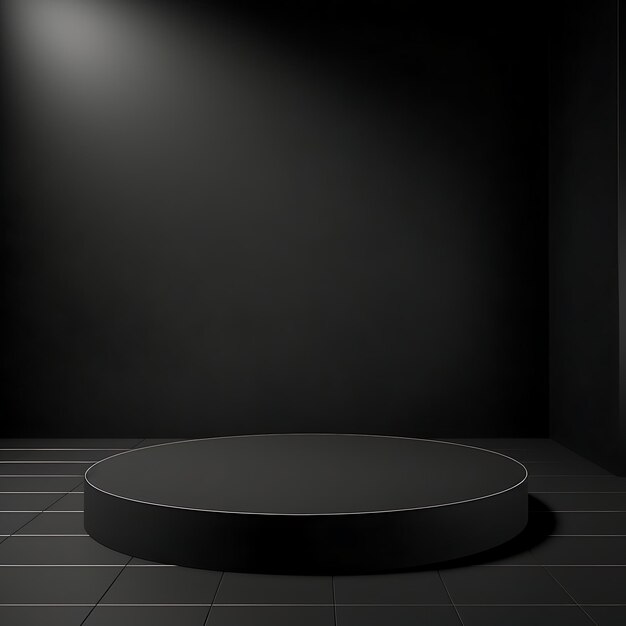 Empty Black Podium On Dark Background 3D Rendering