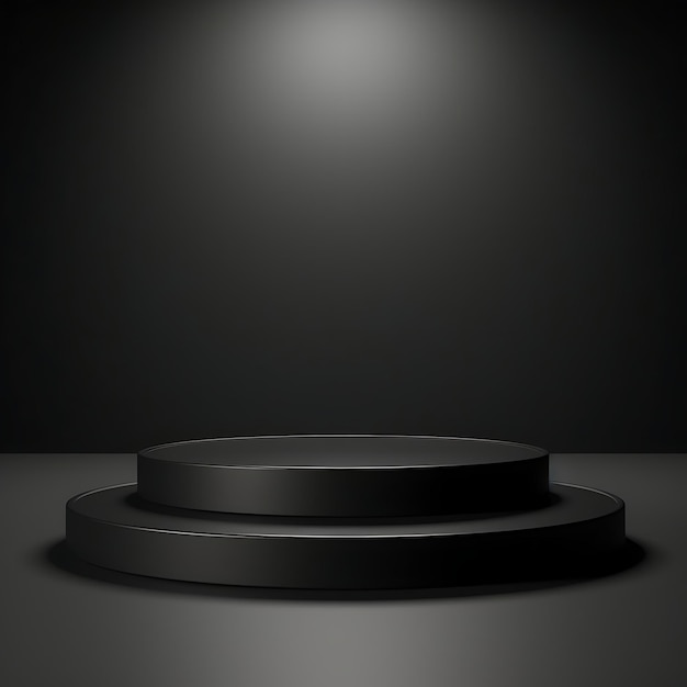 Empty Black Podium On Dark Background 3D Rendering