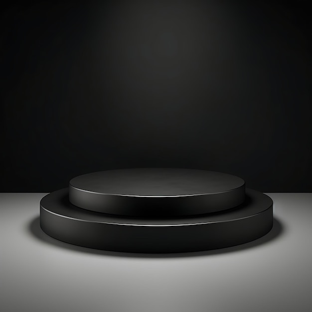 어두운 배경에 비어있는 검은 포디움 3D 렌더링