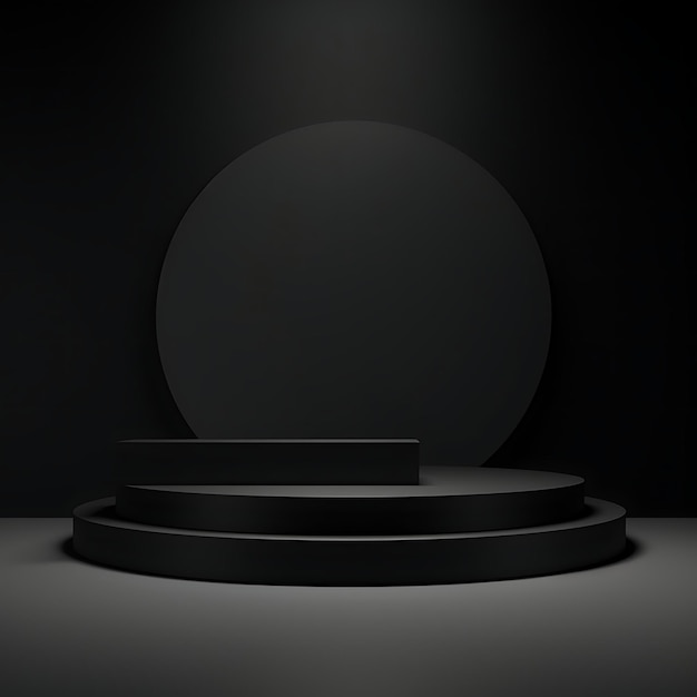 Empty Black Podium On Dark Background 3D Rendering