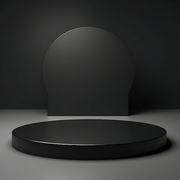 Empty Black Podium On Dark Background 3D Rendering