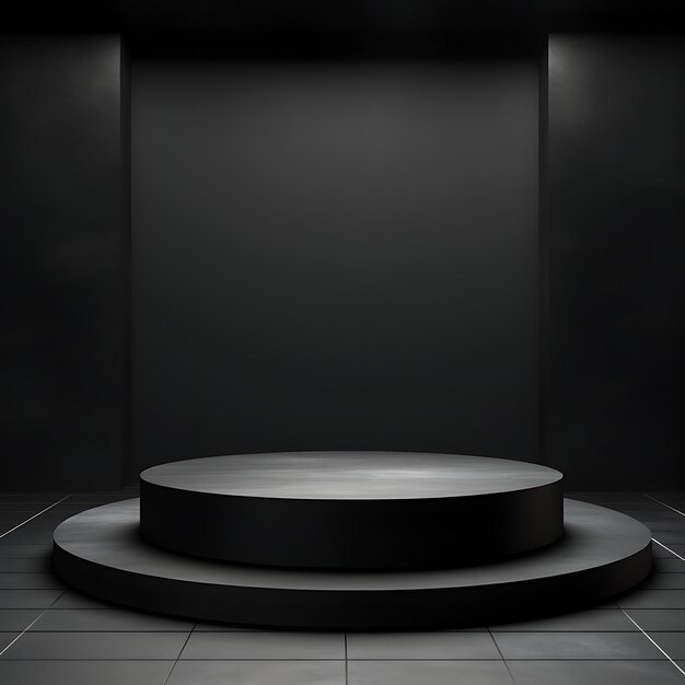 Empty Black Podium On Dark Background 3D Rendering