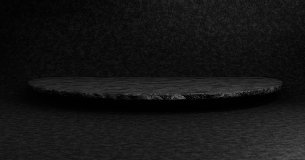 Photo empty black podium for display product. 3d rendering.