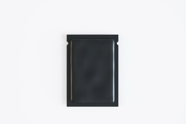 Фото Пустой черный пакет продукта на белом фоне макет 3d-рендеринга