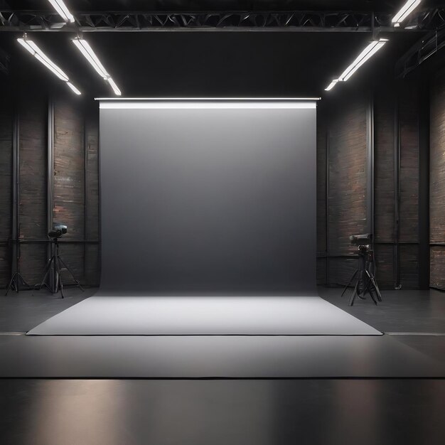 Photo empty black studio room used as background for product display