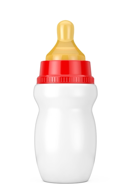 Empty Blank Baby Milk Bottle with Pacifier Mock Up on a white background. 3d Rendering