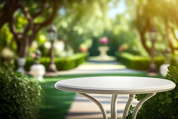 Empty blank formal dining table a wedding outdoor garden Landyard Generative AI