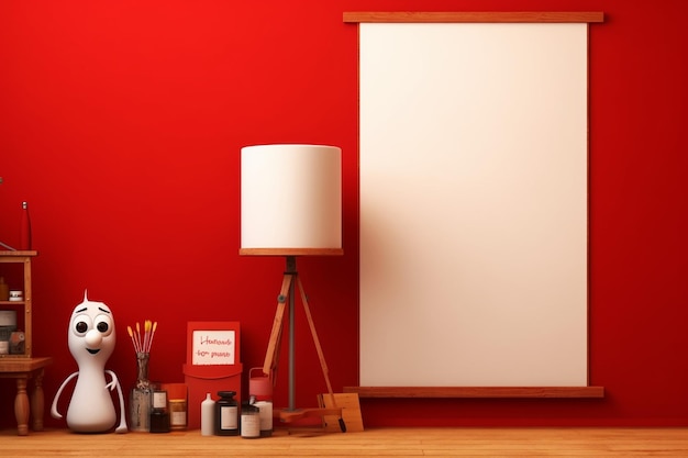 Empty blank poster frame and film on red background copy space