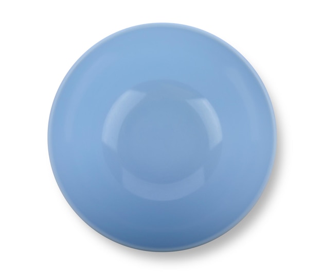 흰색 바닥에 고립 된 빈 파란색 그릇