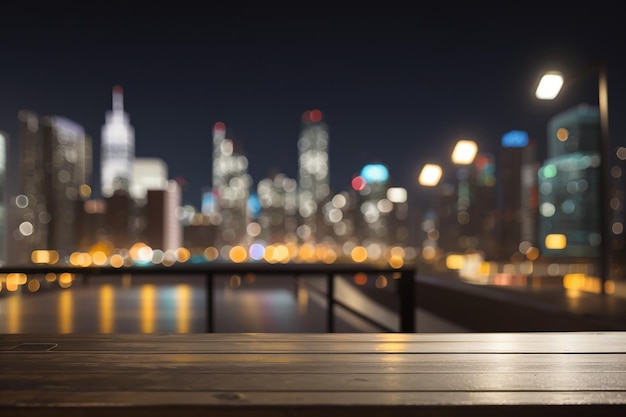 Empty board against a defocused cityscape at night