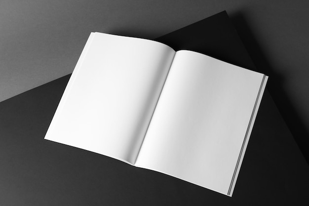 Empty book pages on dark background Mockup for design