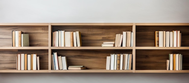 Empty books stored on wooden shelves