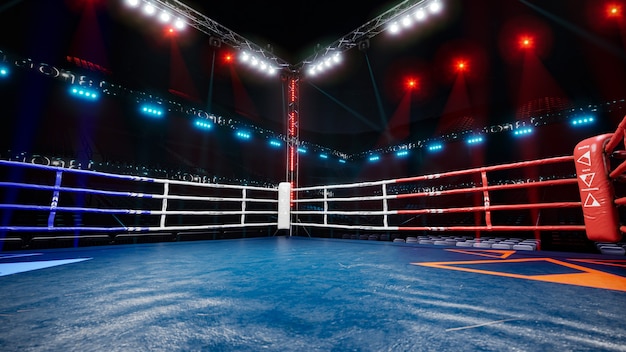 Empty boxing arena 3d render illustration