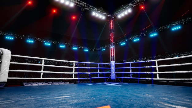 L'arena di boxe vuota in attesa di un nuovo round d rende l'illustrazione