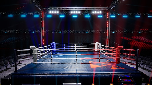 L'arena di boxe vuota in attesa di un nuovo round d rende l'illustrazione