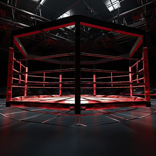 Empty Boxing Ring Fight Arena Professional Boxing Ring Axis Shift Red Blue Illumination Neon Light