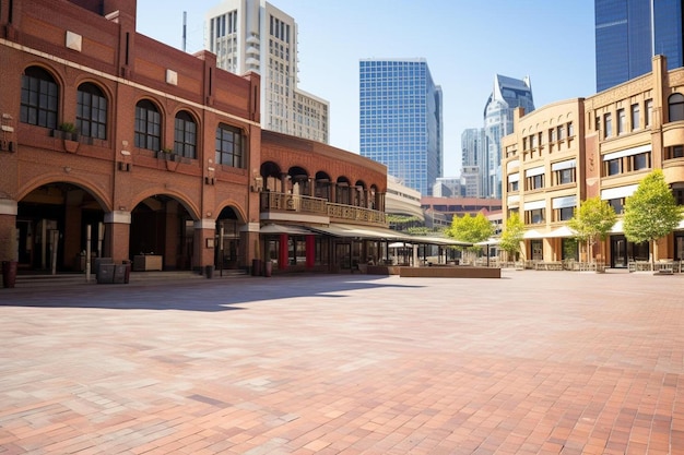 Photo empty brick floor with modern buildings in shanghai