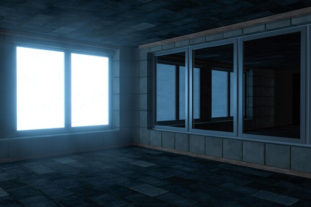 Foto casa di mattoni vuota con sfondo scuro rendering 3d