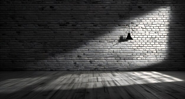 An empty brick wall with light on the floor