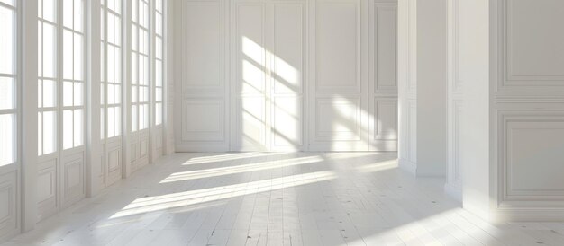 Empty bright room with white walls and laminate floor in a cozy home