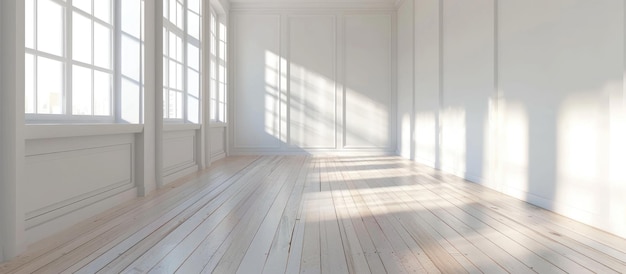 Empty bright room with white walls and laminate floor in a cozy home