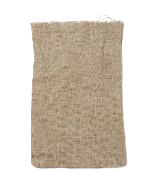 Photo empty brown burlap sack on white isolated background