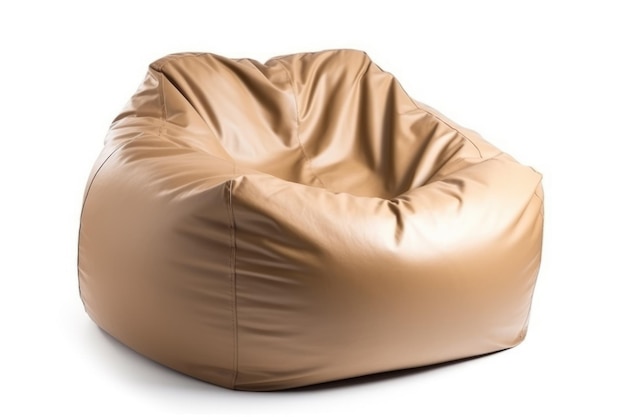 An empty brown leather beanbag isolated on white